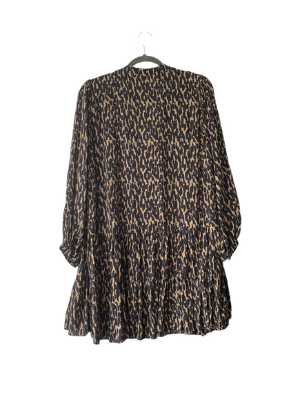 Zara ladies brown black animal print 3/4 sleeve button up smock floaty dress - Picture 4 of 7